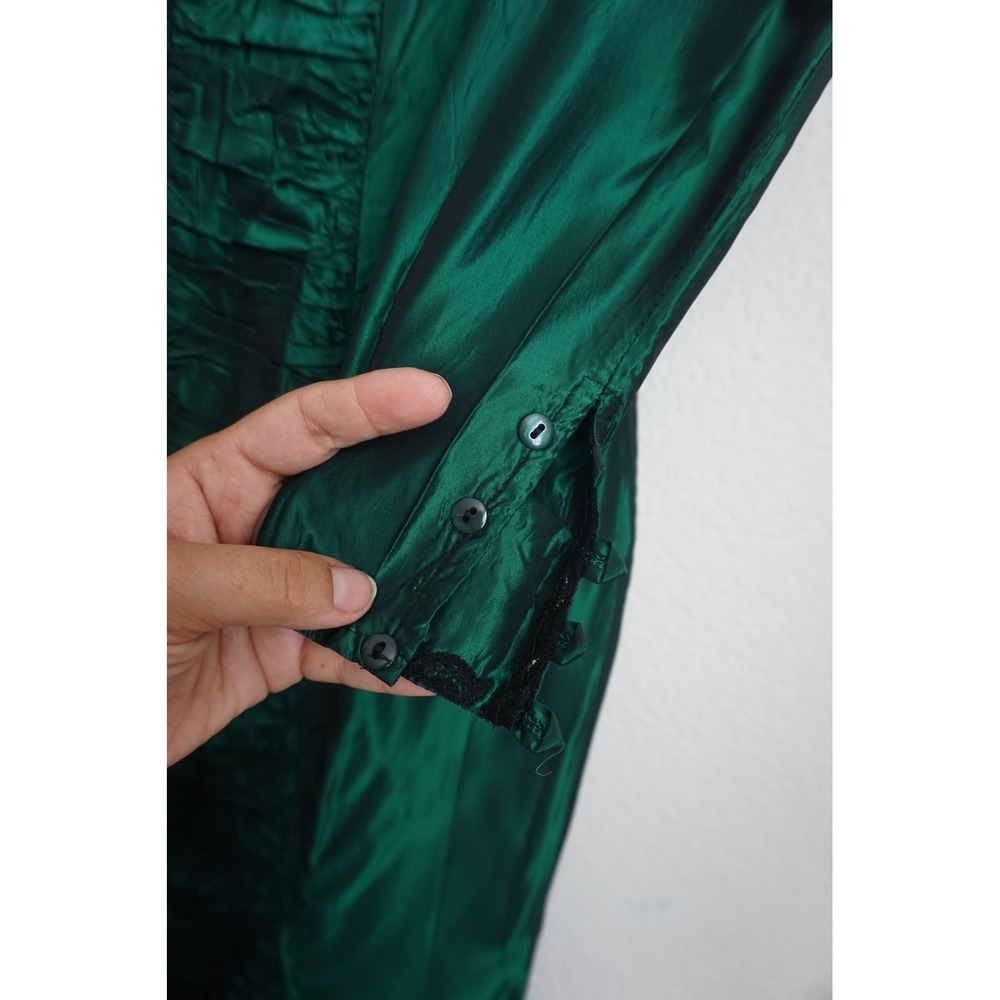 Gunne Sax 80's Emerald Green Ruched Evening Gown Goth Mermaid Formal Dress - Picture 6 of 9